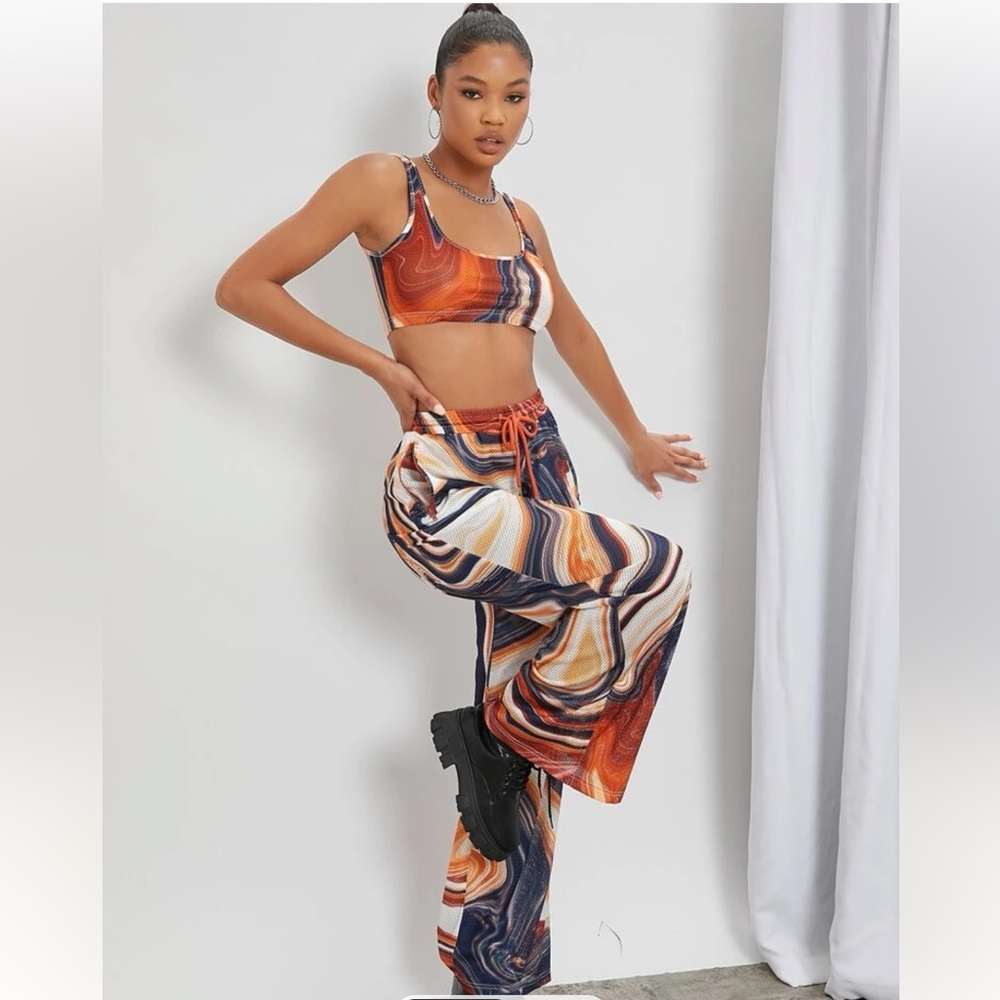 Shein Marble print crop tank & pants